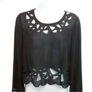 Nanette Lepore Black Geometric Cutout Blouse